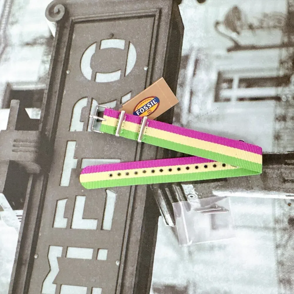 Fossil S181120 18mm Nylon Watch Strap Green Yellow Magenta Stripe Band NWT